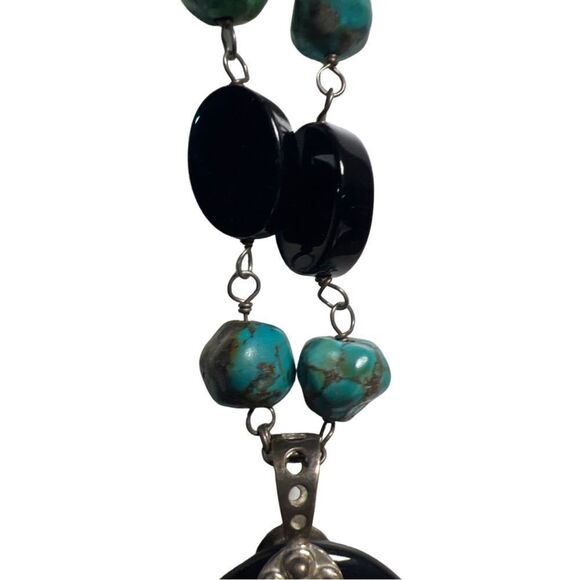 Authentic Lucas Lameth 925 Silver Natural Turquoise & Black Onyx Necklace - Picture 6 of 13